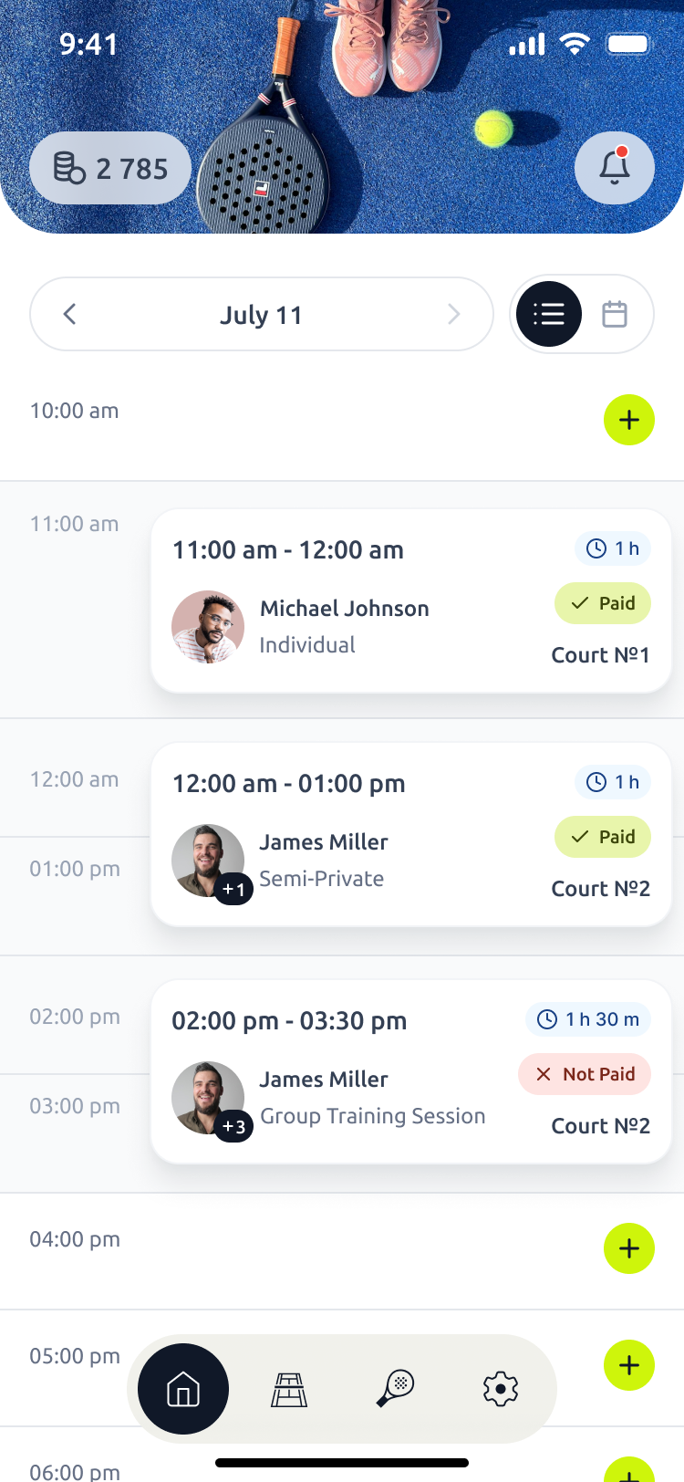 Coach daily schedule with booking status